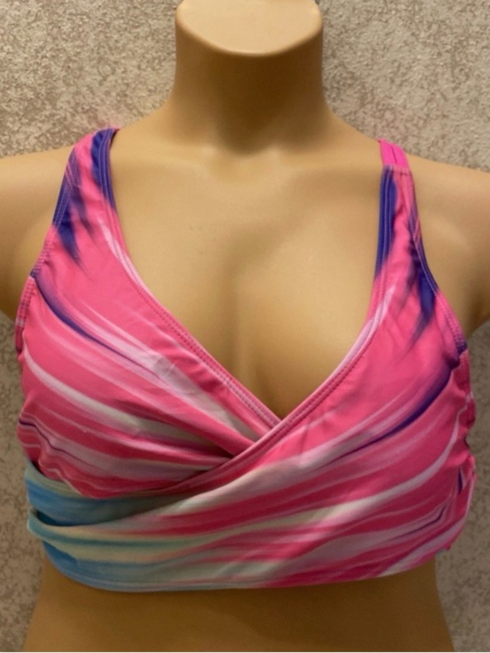 SHEIN Pink Blue Multicolor Wrap Style Bikini Top